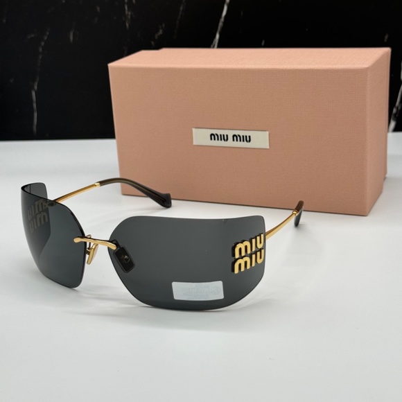 NEW MIU MIU SMU 54Y 5AK5S0 WOMEN SUNGLASSES MU54YS 5AK5S0 GOLD GREY MU 54YS - Picture 2 of 13